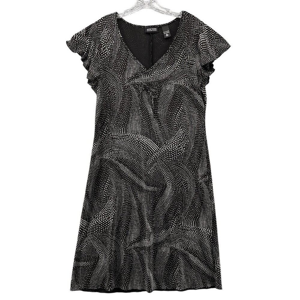 New York & Co Women Dress Size XL Swirl Polka Dot Black White - Picture 1 of 9